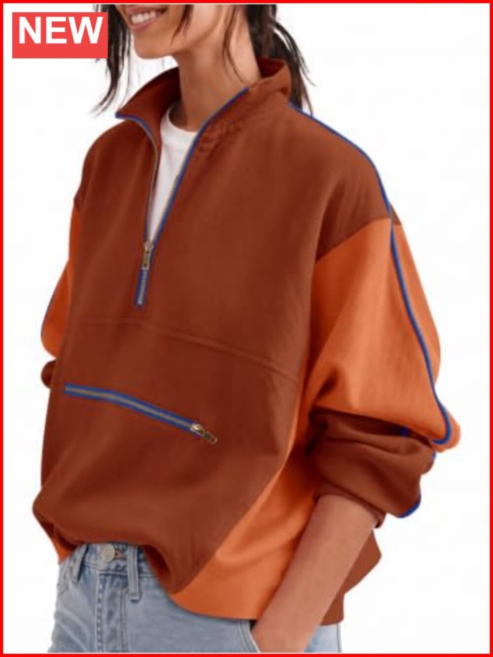 Women's Half Zip Fleece Sweatshirt Oversized Crop Pullover Stand Collar